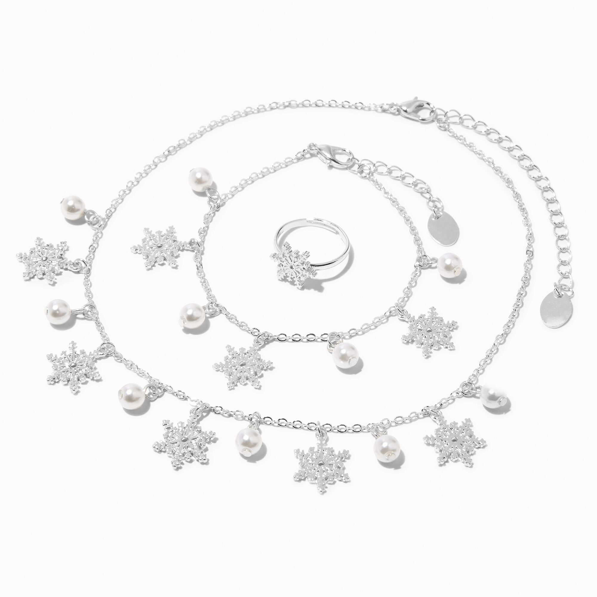 Claire's Club Silver Snowflake Traditional Holiday Jewelry Set - 3 Pack,