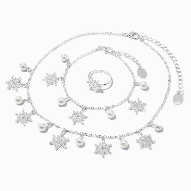 Claire&#39;s Club Silver Snowflake Traditional Holiday Jewelry Set - 3 Pack,