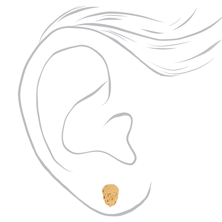 18k Gold Plated One Skull Stud Earring,