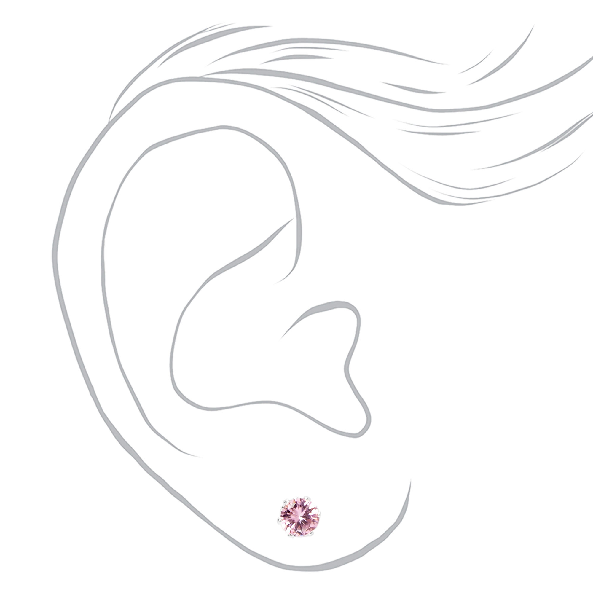 Silver Red & Pink Cubic Zirconia Round Stud Earrings - 3 Pack, 5MM,
