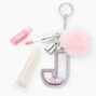 Initial Lip Gloss Keychain - Pink, J,