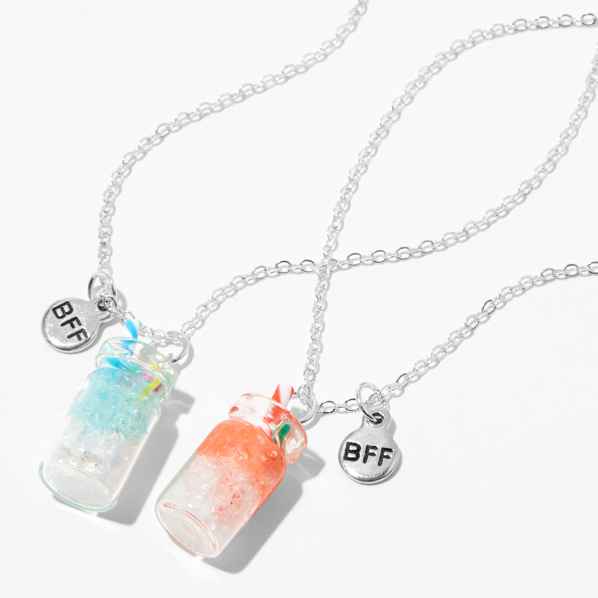View Claires Best Friends Cold Drink Pendant Necklaces 2 Pack Silver information