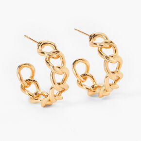 18ct Gold Plated Refined Curb Chain Hoop Earrings,