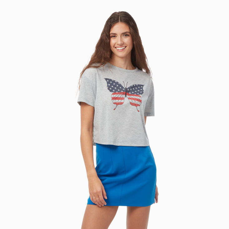Stars &amp; Stripes Butterfly Short Sleeve Crop Tee,