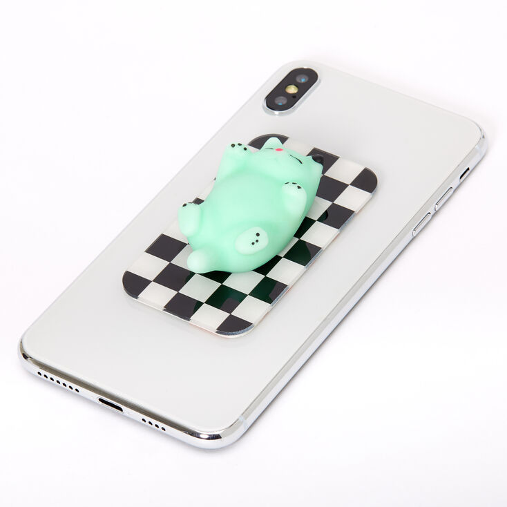 Squish Mint Cat Checkered Gummy Phone Sticker,