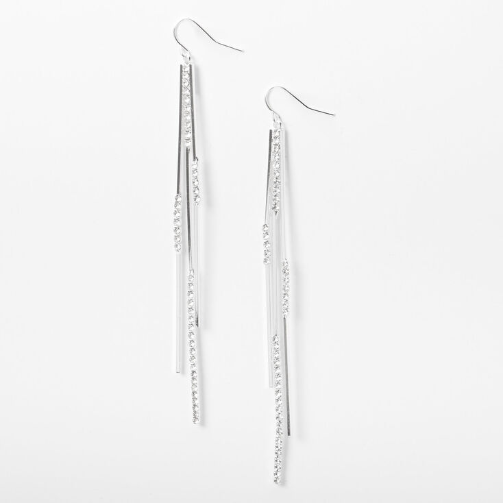 Silver-tone Rhinestone 4&quot; Linear Sticks Drop Earrings,