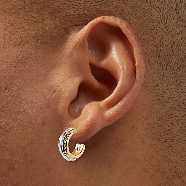 Boucles d&rsquo;oreilles superposables textur&eacute;es en m&eacute;taux mixtes - Lot de 3,