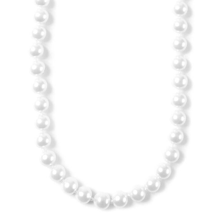 Long Faux Pearl Necklace - White,