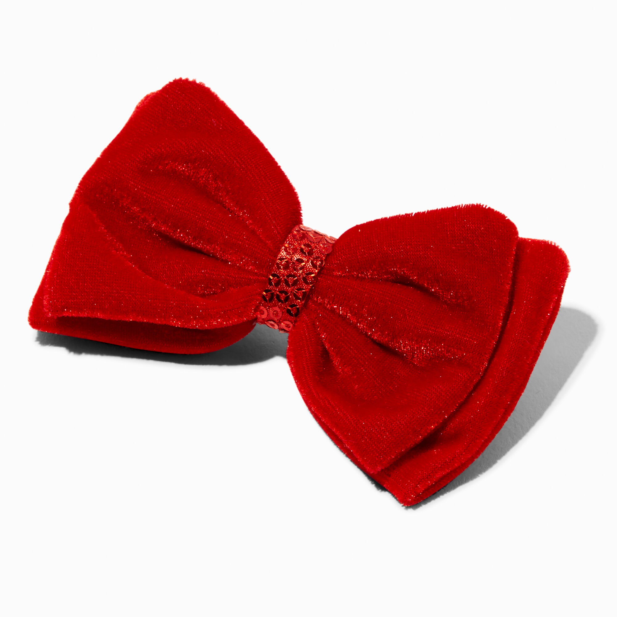 View Claires Velvet Sequin Bow Hair Clip Red information