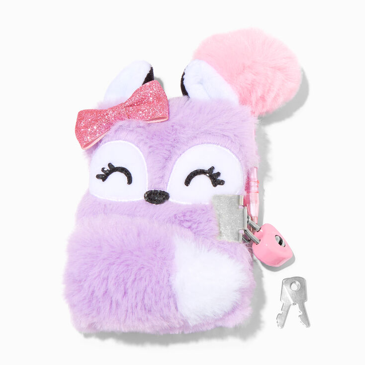 Claire&#39;s Club Purple Fox Furry Mini Lock Diary,