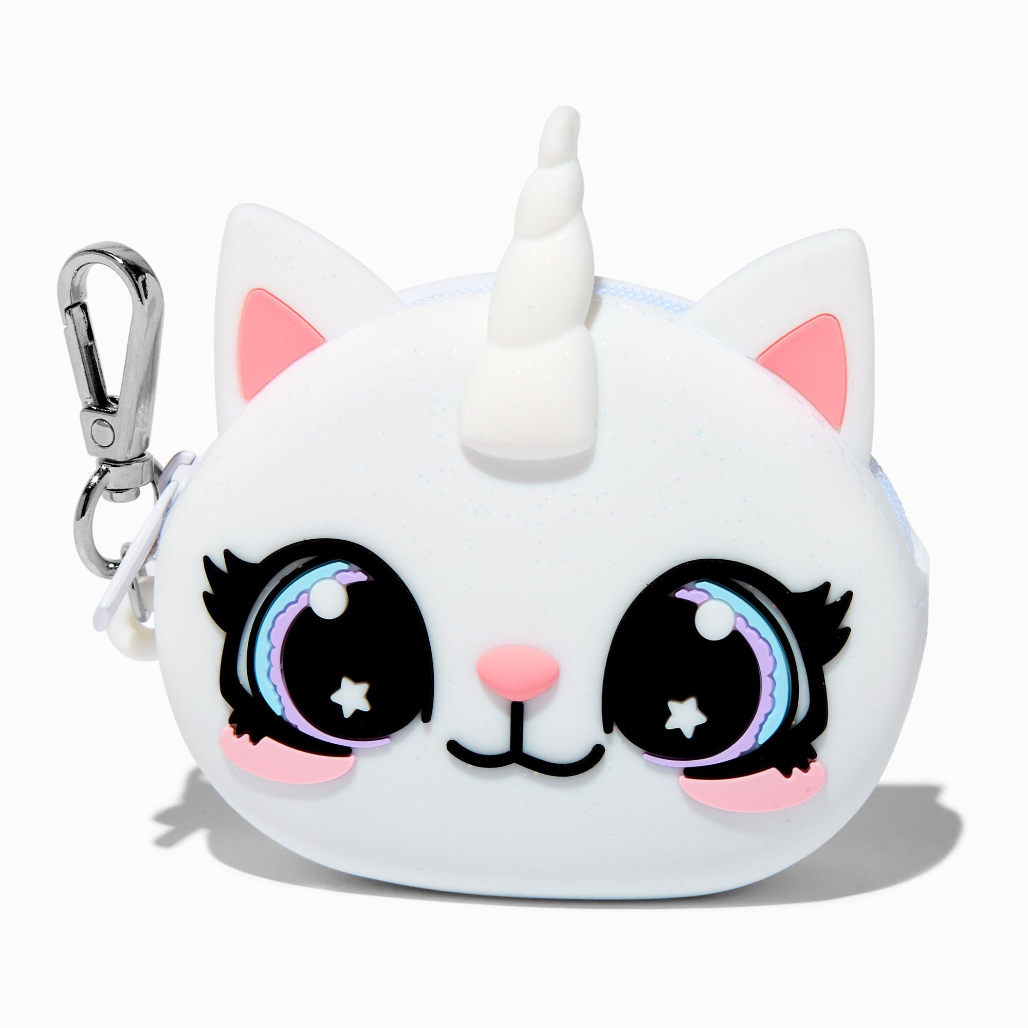Porte-clés porte-monnaie en silicone chat-licorne,