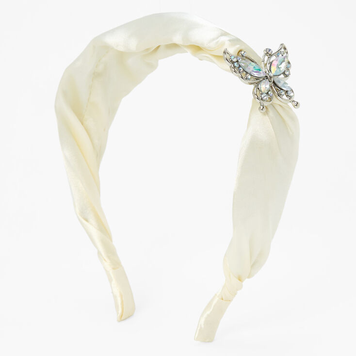 Claire&#39;s Club White Satin Butterfly Gem Headband,