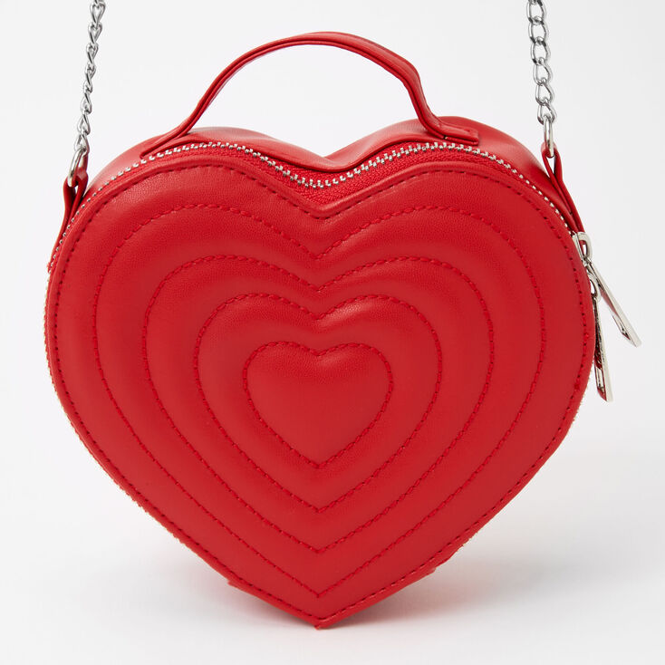 Quilted Heart Chain Crossbody Bag - Red