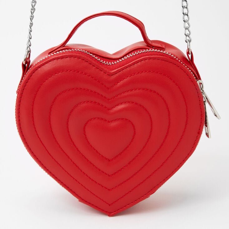 Quilted Heart Crossbody Bag - Red,