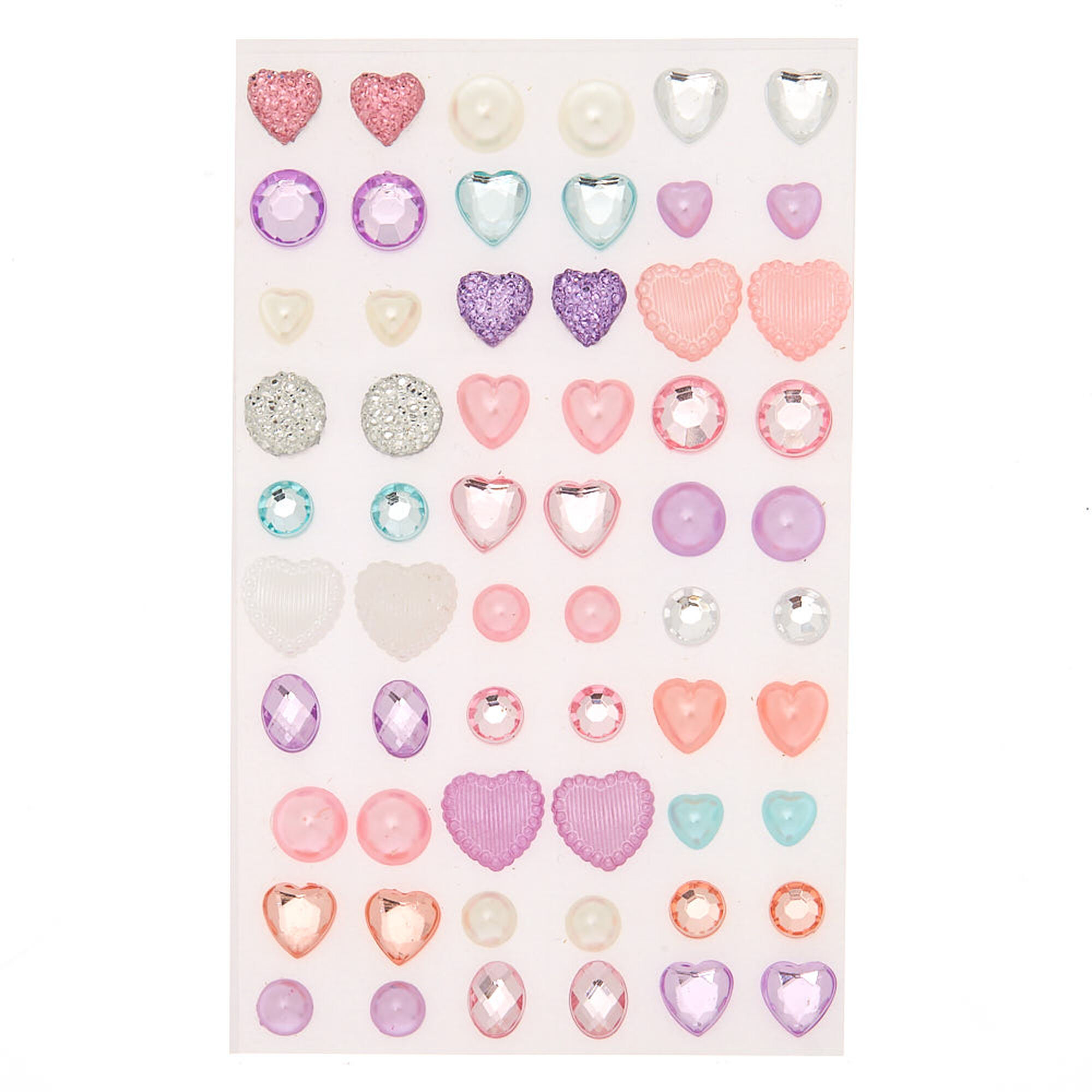 Claire's Club Pastel Heart Stick On Earrings - 30 Pack,