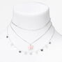 Silver Resin Butterfly Multi Strand Choker Necklaces - Pink, 2 Pack,