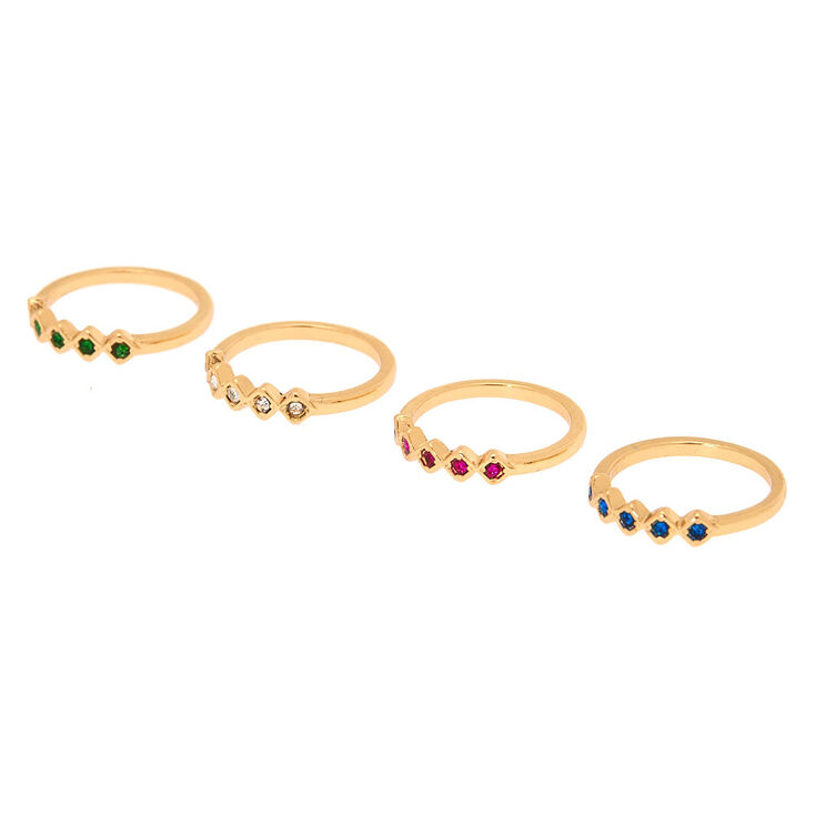 Lot de 4 bagues royales arc-en-ciel couleur dor&eacute;,