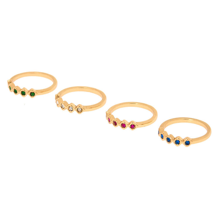 Gold Royal Rainbow Ring Set - 4 Pack,