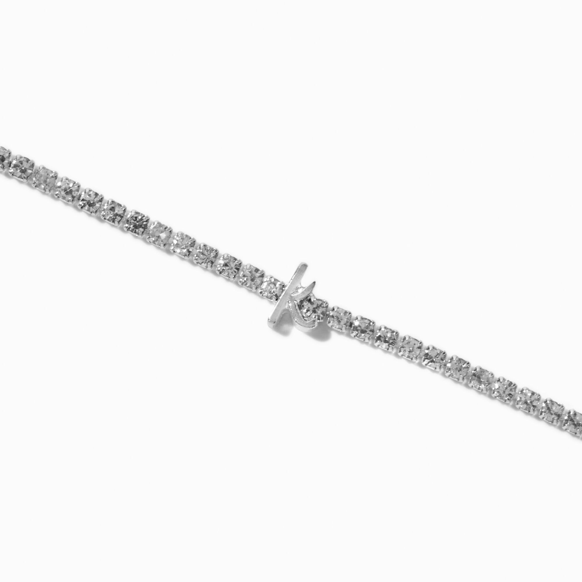 Silver-tone Crystal Letter Initial Bracelet - K,
