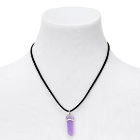 Collier en cordon noir &agrave; pendentif avec strass mystique phosphorescent violet,