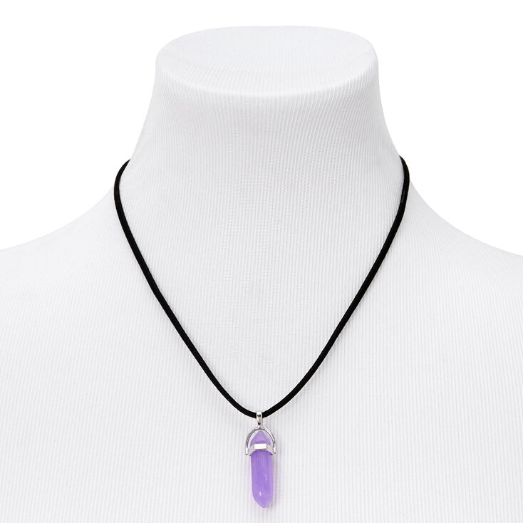 Purple Glow In The Dark Mystical Gem Pendant Black Cord Necklace,