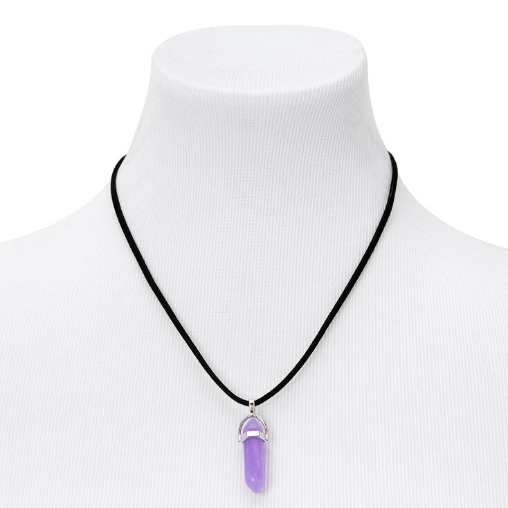 Collier en cordon noir &agrave; pendentif avec strass mystique phosphorescent violet,