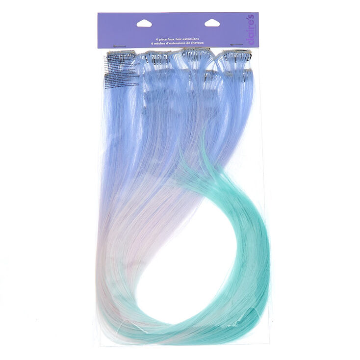 Pastel Ombre Faux Hair Extensions - Blue, 4 Pack | Claire's