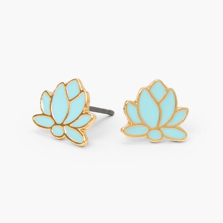 Gold Lotus Flower Stud Earrings - Mint,