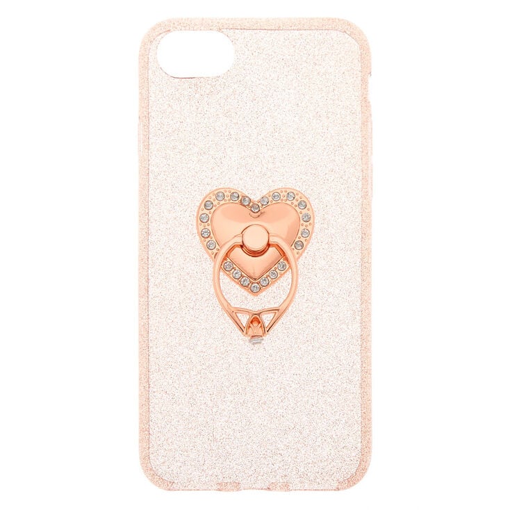 Rose Gold Heart Ring Stand Phone Case - Fits iPhone 6/7/8/SE,
