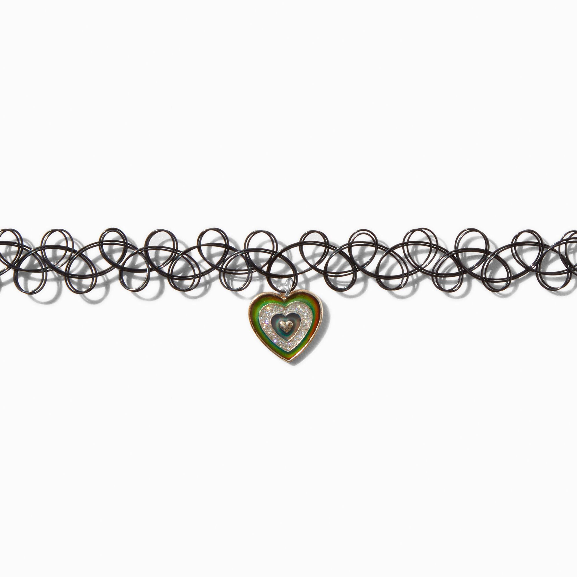 Claire s Club Rainbow Heart Black Tattoo Choker Necklace Claire s US