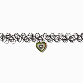 Claire&#39;s Club Rainbow Heart Black Tattoo Choker Necklace,
