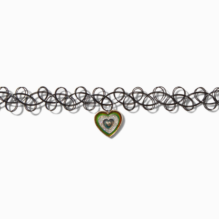Claire&#39;s Club Rainbow Heart Black Tattoo Choker Necklace,