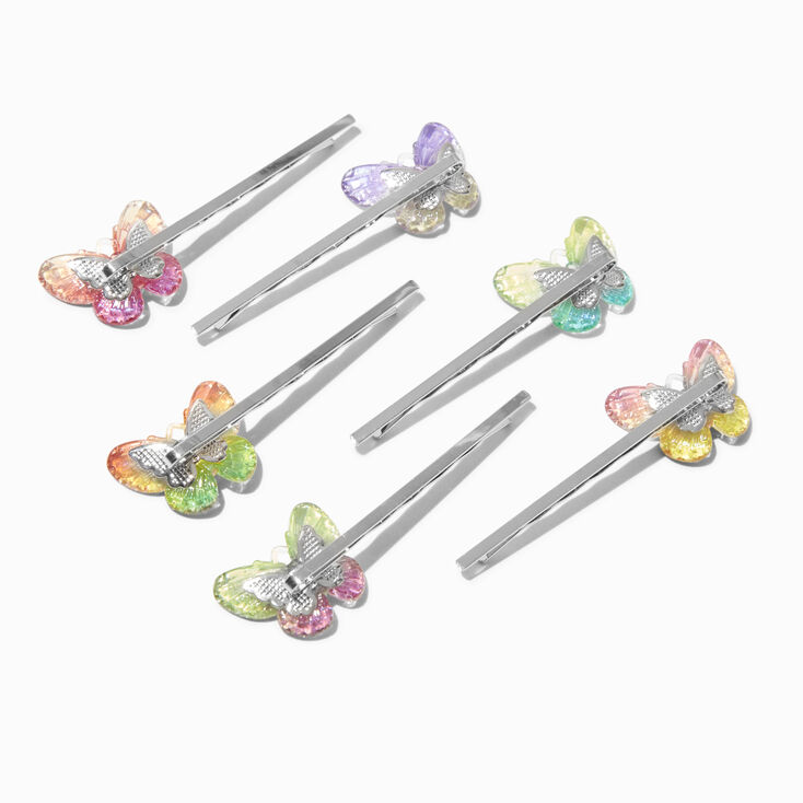 &Eacute;pingles &agrave; cheveux papillons arc-en-ciel holographiques - Lot de 6,