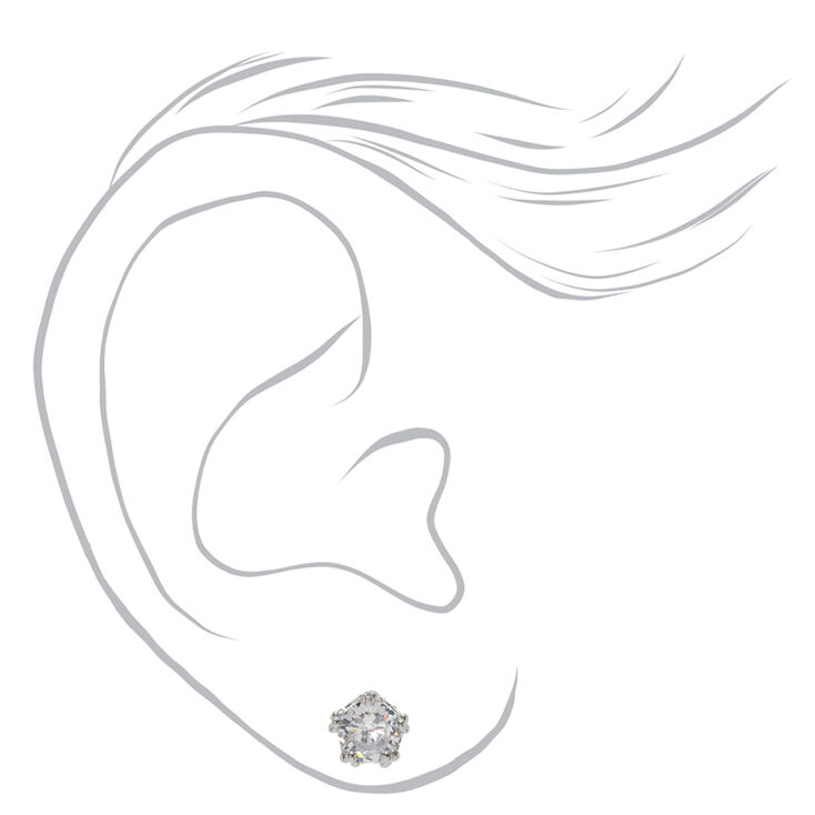 Silver Cubic Zirconia Round Crown Stud Earrings - 5MM,