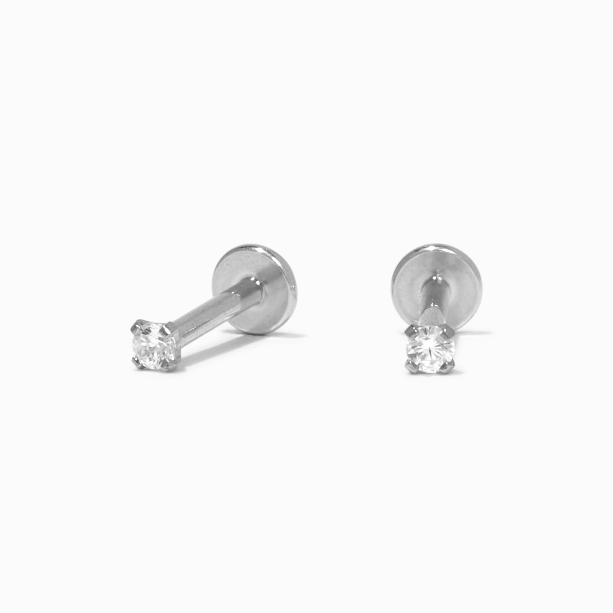 C LUXE by Claire s Silver Titanium Cubic Zirconia 2MM Round Flat Back Stud Earrings