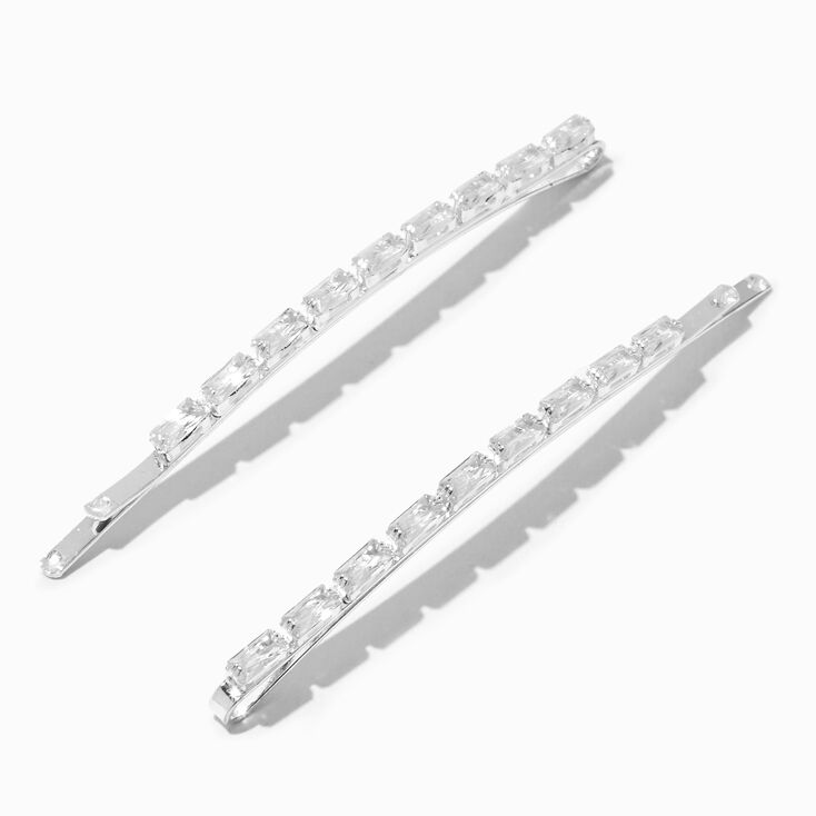 Silver Baguette Cubic Zirconia Hair Pins - 2 Pack,