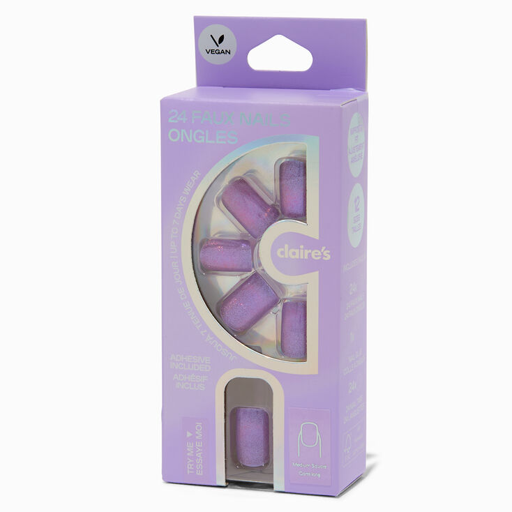 Purple Cat Eye Medium Square Vegan Faux Nail Set - 24 Pack,