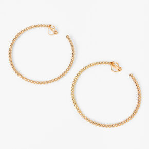 Gold 60MM Beaded Look Clip On Hoop Earrings,