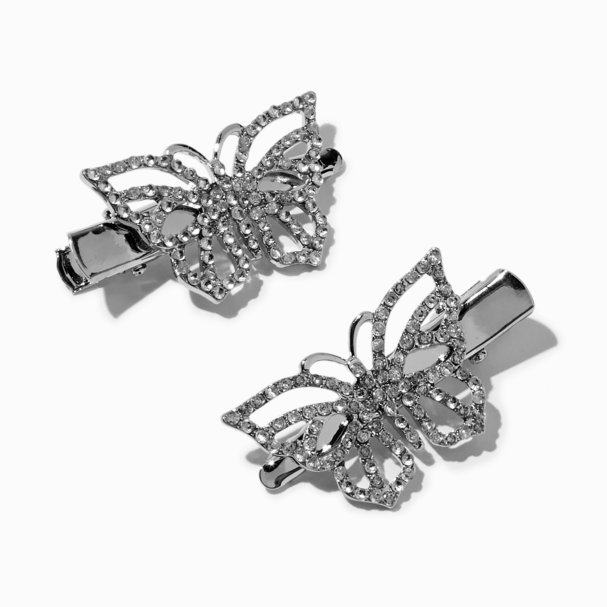 View Claires Club Tone Diamante Butterfly Hair Clips 2 Pack Silver information