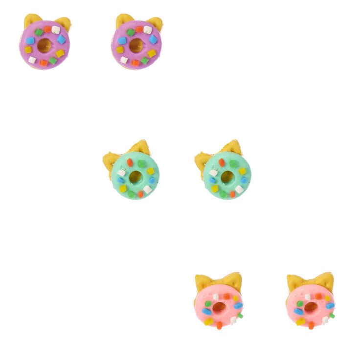 Ensemble de clous d&#39;oreilles &agrave; t&ecirc;te de chat et &agrave; forme de donut,