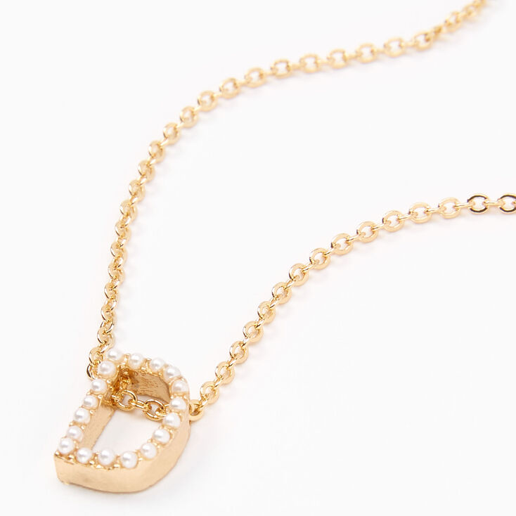 Gold Pearl Initial Chain Necklace - D,