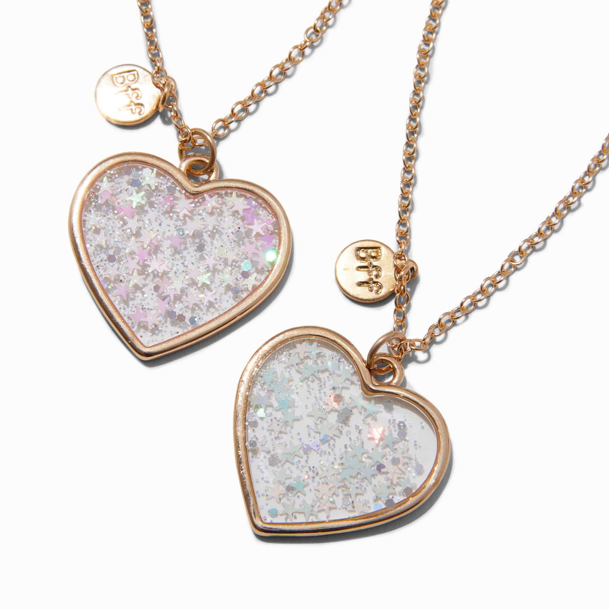View Claires Best Friends Celestial Shaker Heart Pendant Necklaces 2 Pack Gold information