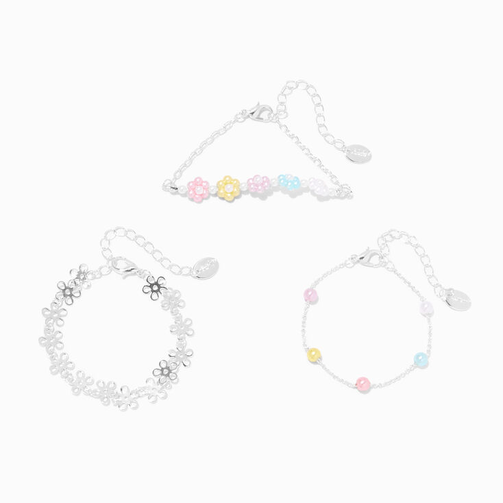 Claire&#39;s Club Silver Pastel Daisy Chain Bracelets - 3 Pack,