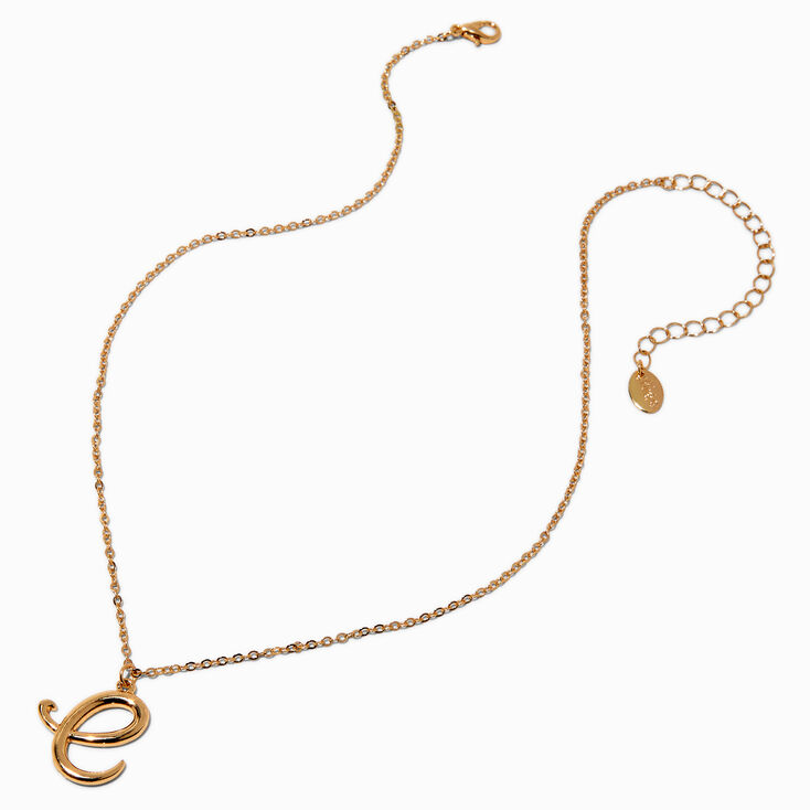 Gold-tone Curly Script Initial Pendant Necklace - E,