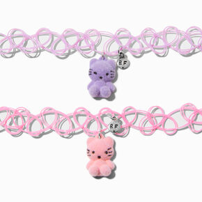 Ras-de-cou effet tatouage avec chats pelucheux best friends - Lot de 2,