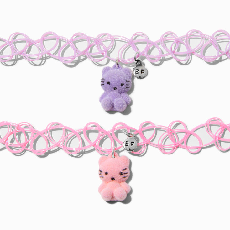 Best Friends Fuzzy Cats Tattoo Choker Necklaces - 2 Pack,