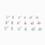 Mixed Crystal Silver-tone Stud Earrings - 9 Pack,
