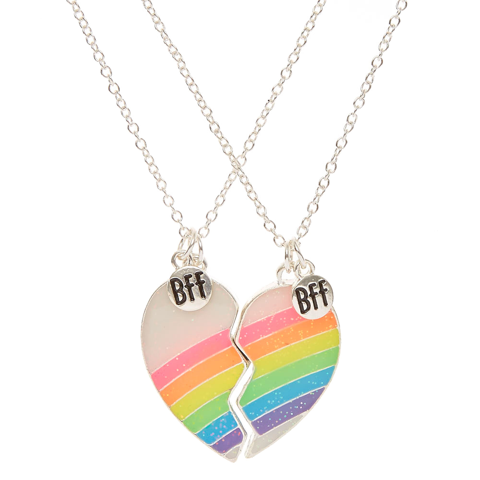 Best Friends Neon Rainbow Split Heart Pendant Necklaces | Claire's US