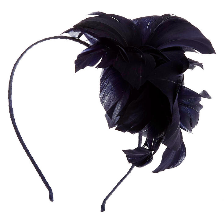 Feather Flower Hair Fascinator Headband - Navy,