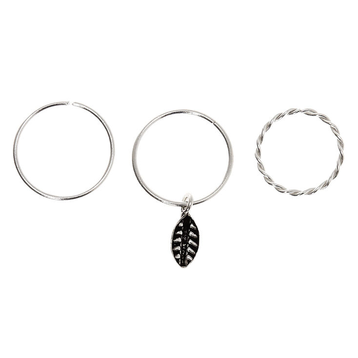 Sterling Silver 22G Twisted Leaf Cartilage Hoop Earrings - 3 Pack,